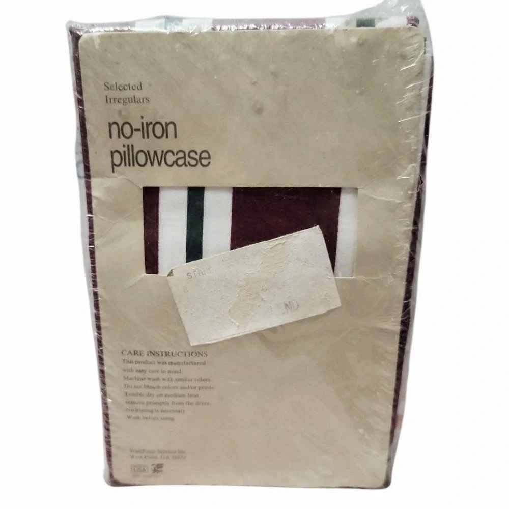 Vintage WestPoint Stevens No-Iron Pillowcase Burgundy Green Stripe Sealed